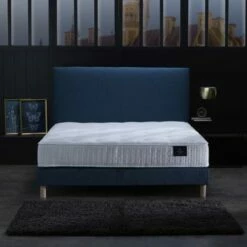 Sommier Tapissier + Tete De Lit Lisse Bleu Marine 140x190 -Doublures De Lit Soldes 2024 sommier tapissier tete de lit lisse bleu marine 140x190 3