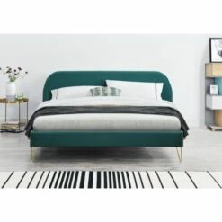 Structure De Lit 140 X 190 Cm En Velours Et Laiton Vert -Doublures De Lit Soldes 2024 structure de lit 140 x 190 cm en velours et laiton vert 2