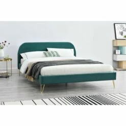 Structure De Lit 140 X 190 Cm En Velours Et Laiton Vert -Doublures De Lit Soldes 2024 structure de lit 140 x 190 cm en velours et laiton vert 4
