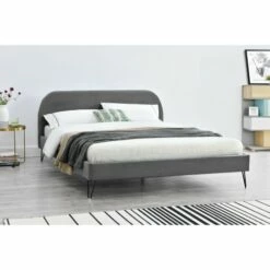 Structure De Lit 140 X 190 Cm En Velours Gris Et Noir -Doublures De Lit Soldes 2024 structure de lit 140 x 190 cm en velours gris et noir 2