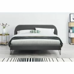 Structure De Lit 140 X 190 Cm En Velours Gris Et Noir -Doublures De Lit Soldes 2024 structure de lit 140 x 190 cm en velours gris et noir 3