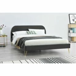 Structure De Lit 160 X 200 Cm X 200 Cm En Velours Et Laiton Gris -Doublures De Lit Soldes 2024 structure de lit 160 x 200 cm x 200 cm en velours et laiton gris 2