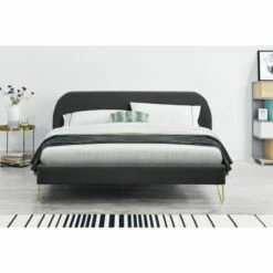 Structure De Lit 160 X 200 Cm X 200 Cm En Velours Et Laiton Gris -Doublures De Lit Soldes 2024 structure de lit 160 x 200 cm x 200 cm en velours et laiton gris 3